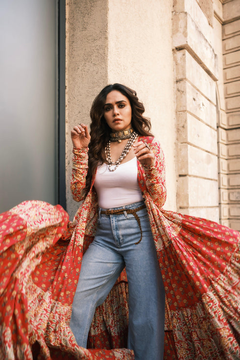 Gulabi Pink Long Cape Jacket